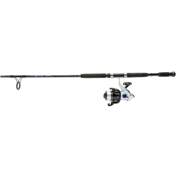  Zebco Salt Fisher Bite Alert Spinning Reel and Fishing Rod  Combo, 7-Foot 2-Piece Medium-Heavy Power, Moderate Action Fiberglass Rod,  60-Size Reel, Right/Left Retrieve, 20-Pound Line, Blue/White/Black : Sports  & Outdoors