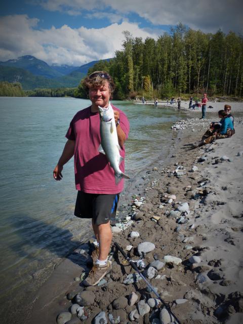 Pink Salmon on yarn fly under a float Southern BC