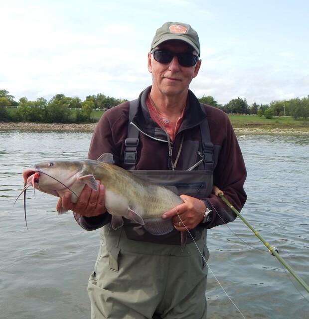 The first catfish I landed on a cast fly.